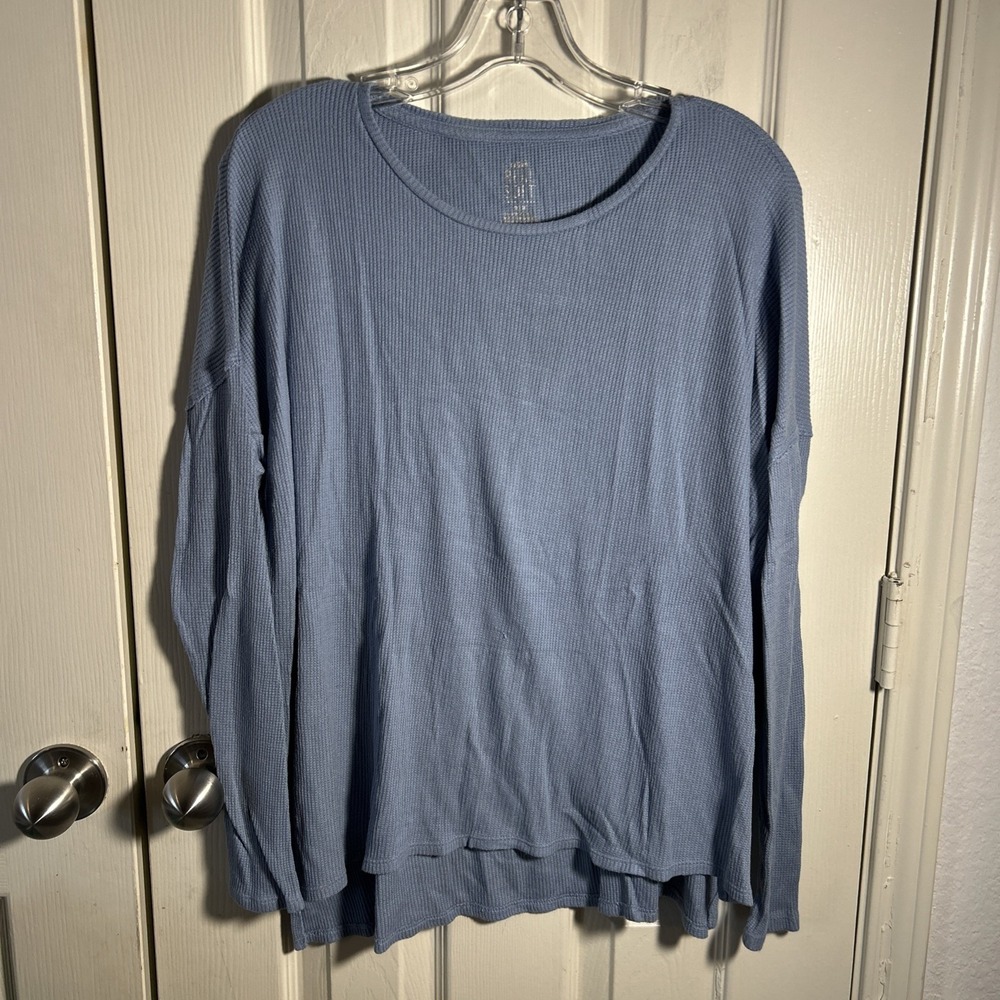 AERIE Real Soft‎ Waffle Knit Shirt Women's M Light Blue  Long Sleeve Thermal
